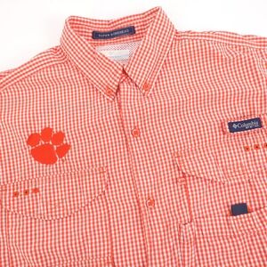 Clemson Tigers Columbia Super‎ Bonehead Gingham Long Sleeve Shirt Orange Mens M